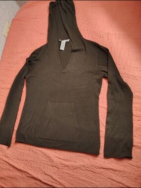 Josephine Chaus Olive V-Neck Hooded Sweater